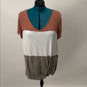 Maurices 24/7 Rust, White, and Olive Colorblock Tee